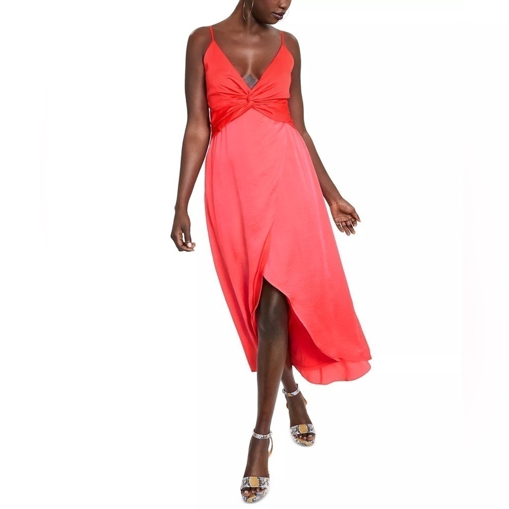 BAR III Twist-Front Two-Tone Midi Silky Dress​ - Picture 7 of 10